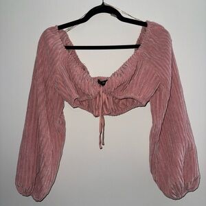 Blue Blush Pink Ribbed Long-Sleeve Crop Top